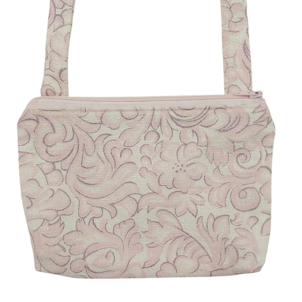 Crossbody Bag Small Messenger Bag Fabric Floral Print Lined With Zipper Handmade